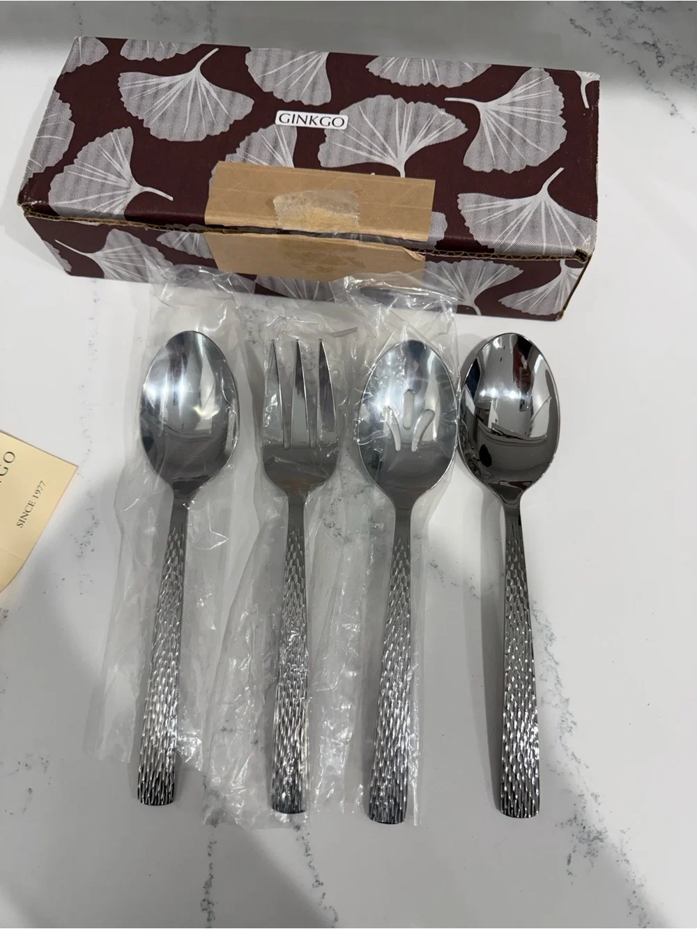 NIB Oakleaf Stainless Steel 4 Piece Hostess Set by Helmick Ginkgo